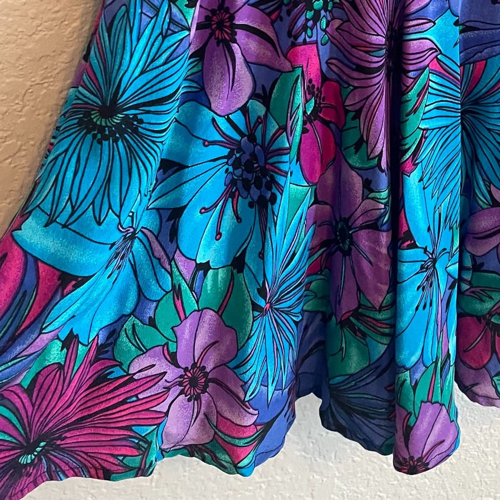 Late 80s Silk Floral Drop Waist Dress